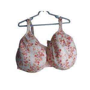 Cacique 46G lightly lined full coverage Bra underwire  pink white floral